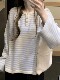 Soft and waxy Korean style contrasting color design striped long-sleeved winter 2026 new style loose right shoulder slimming age-reducing sweater top