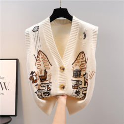 Knitted Vest 2026 New Spring and Autumn Outerwear Women's Sweater Korean Style Fashion Jacket Embroidered Sleeveless Cardigan