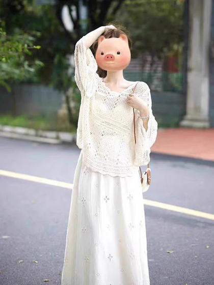 Hollow-Out Long-Sleeved Knitted Sweater for Women, Summer Outerwear, New Loose Round Neck Bell-Sleeve Sun Protection Top, Air-Conditioning Cover-Up