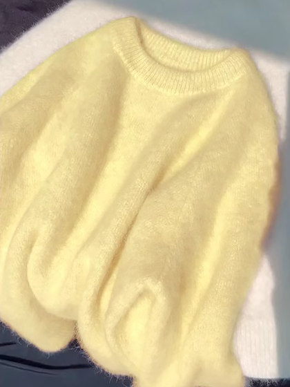Creamy Yellow Soft Pullover Sweater for Women, Autumn and Winter Korean Style, Gentle, Loose, Lazy Mohair Inner Knit Top, Thick