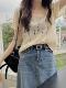 French-Style Hollow-Out Ice Silk Short-Sleeve Knit Top for Women, Summer Ripped Thin Stylish Short Cover-Up Blouse