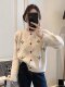 Designed with Heart Button Embroidery, Round-Neck Knitted Cardigan Top, Lazy Style Sweater for Women, Versatile, Slimming, Retro and Trendy