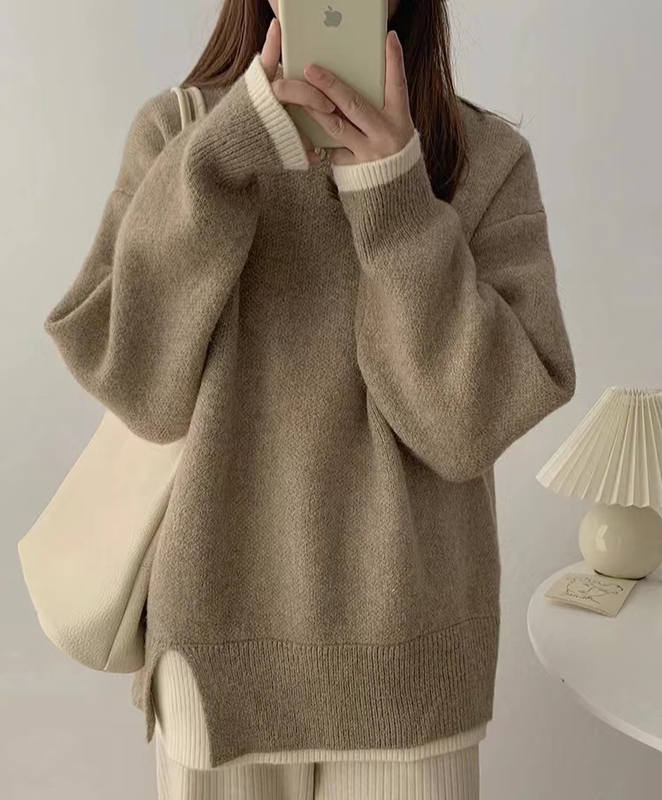 Mid-Length Sweater for Women, Autumn and Winter Outerwear, 2026 New Korean Style, Loose and Lazy Style, Fake Two-Piece Knitwear, Thickened