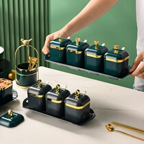 Nordic light luxury seasoning tank seasoning bottle salt monosodium glutamate seasoning box combination set salt jar oil pot spoon lid integrated kitchen