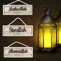 Rectangle Wooden Sign Pendant With Beaded English Letters