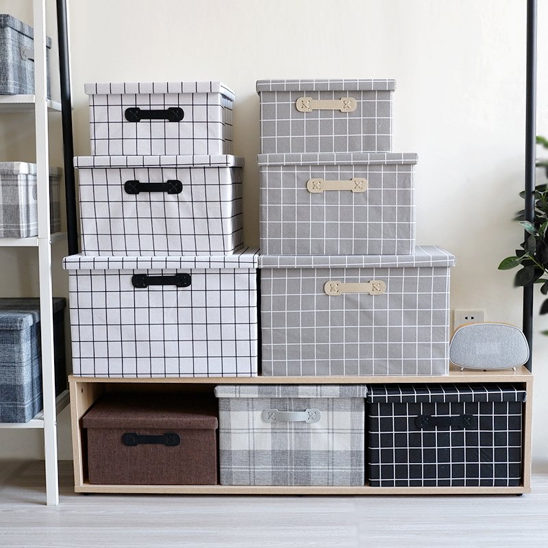 Nordic belt lid containing box cloth art home folding toy clothing storage box large number of books finishing basket snacks box