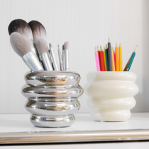 ins honey pot ceramic pen holder simple makeup brush storage tube desktop stationery tableware eyebrow pencil storage box ornament