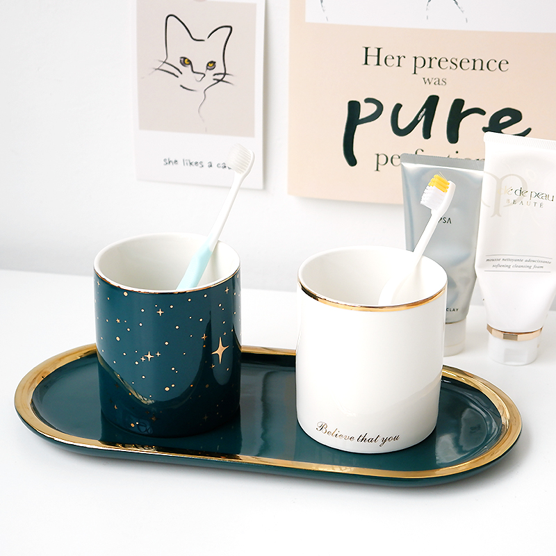 Nordic Minimalist Toiletries Cup Home Light Lavish Creative Couples Toothbrushing Cups Ins Weathering Makeup Rooms Bronzed Ceramic Stomp Cups