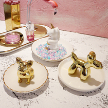  Nordic style ceramic jewelry plate ins soft cute home decoration French bucket desktop storage box Dresser ceramic tray