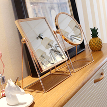  ins Nordic style makeup mirror Desktop single-sided mirror copper-edged princess mirror Desktop square mirror round mirror girl heart dressing mirror