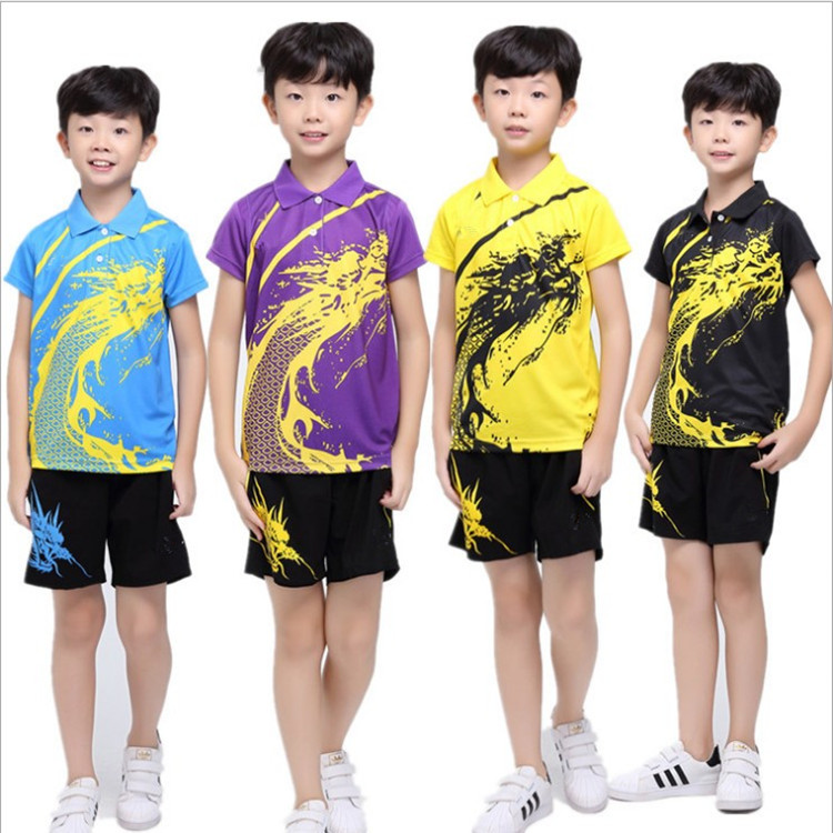 Children's table tennis dragon suit boy girl sports jersey short sleeve shorts training to serve badminton clothes speed dry-Taobao