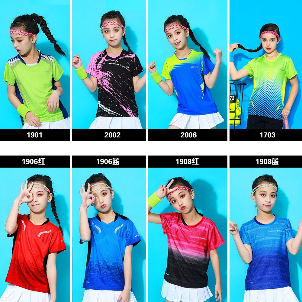Children's table tennis badminton clothes round collar short sleeve blouses tennis uniform speed dry male and female students sportswear match suit