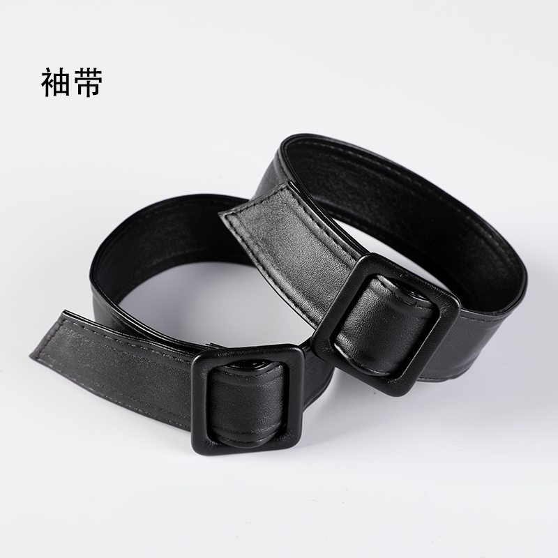 Pu Leather Trench Coat with Cuff Straps, Wrist Straps, Decorative Coat Drawstrings, Clothing Accessories, Black Sleeves