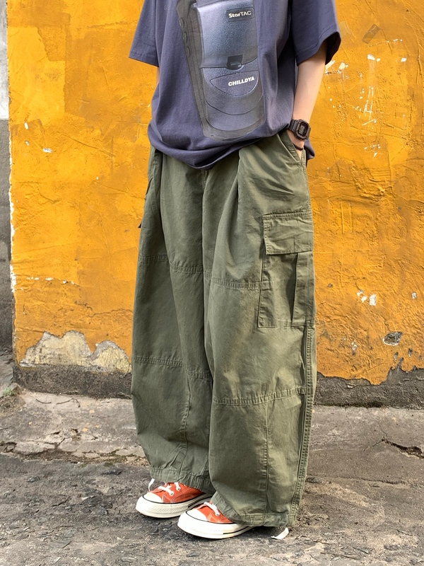 Lifeasam Japanese Retro Drawstring Cargo Pants Casual Versatile Unisex Amekaji Straight Wide-Leg Pants Trendy Lifeasam Japanese Retro Drawstring Cargo Pants Casual Versatile Unisex Amekaji Straight Wide-Leg Pants Trendy