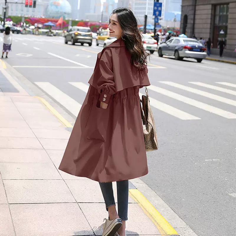 Осенняя модная тонкая летняя одежда, куртка, облегчаемое пальто-т trench coat, длинная подвязка, британский стиль, средняя длина