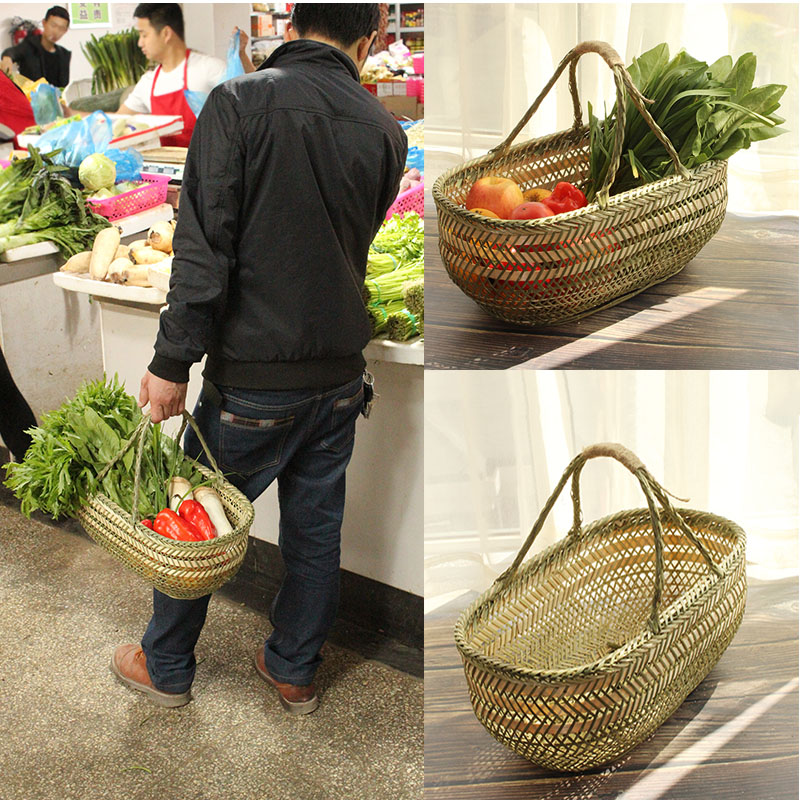 Household bamboo baskets hand-held vegetable baskets bamboo woven fabric kitchen eggs rattan hand-woven fruit storage baskets