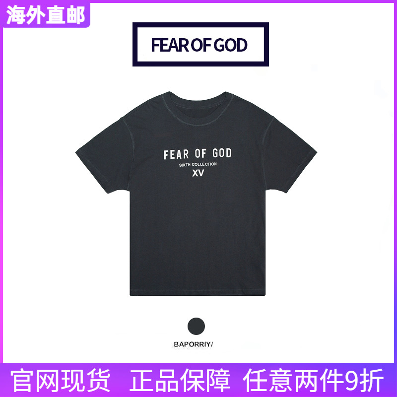 FEAR OF GOD Season 6 Japan Limited FOG Short Sleeve XV Washed Black Hip Hop Reverse Wear Half Sleeve Bottoming T-Shirt