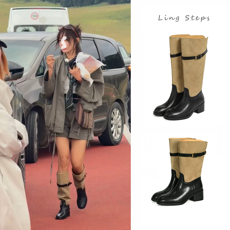 Zhou Xiaoyao~Xin Zhilei's Same Style Boots, Western Slouch Boots, Women's High-Top Riding Boots, 26 Styles, Versatile, Slimming Long Boots Zhou Xiaoyao~Xin Zhilei's Same Style Boots, Western Slouch Boots, Women's High-Top Riding Boots, 26 Styles, Versatile, Slimming Long Boots