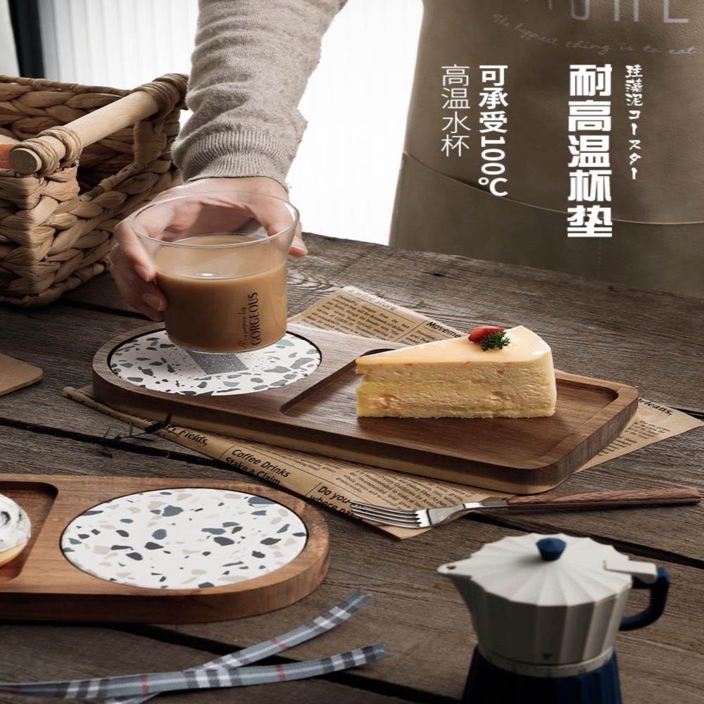 Japanese-style solid wood tray plate with water cup retro bread dessert dessert storage creative plate cooking plate small