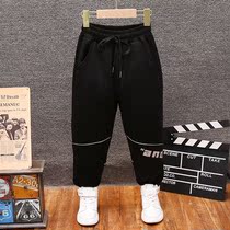 2021 new casual childrens clothing pants printed childrens pants Joker plus velvet trousers winter thick boy pants baby tide