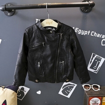 Boy leather jacket Korean version of foreign style jacket 2021 spring dress new big Children girl Puskin plus velvet top