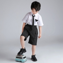 Childrens white shirt black shorts suit British boys June 1 performance clothes catwalk dress handsome small host Xia