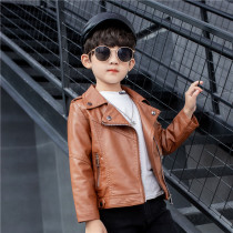 2022 Spring Autumn New Childrens Clothing Boy Leather Jacket Plus Thicken Thickening Middle And Child Leather Jacket Children Locomotive Clothing Tide
