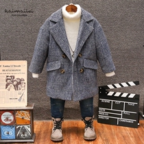 Boys coat winter Korean version of tweed coat children padded velvet New 2021 tweed coat baby winter tide