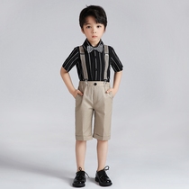 Childrens host chorus performance dress boy boy short sleeve suit foreign style strap pants summer flower boy suit