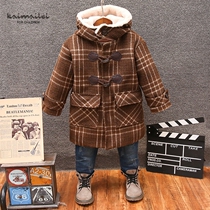 Boy hooded trellis coat childrens new cashmere coat 2021 cropped coat fashion Winter childrens clothing
