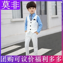 2022 Spring New Boy Spring Clothing Small Suit Flower Boy Fashion Pure White West Suit Six Sets Piano Host Gown