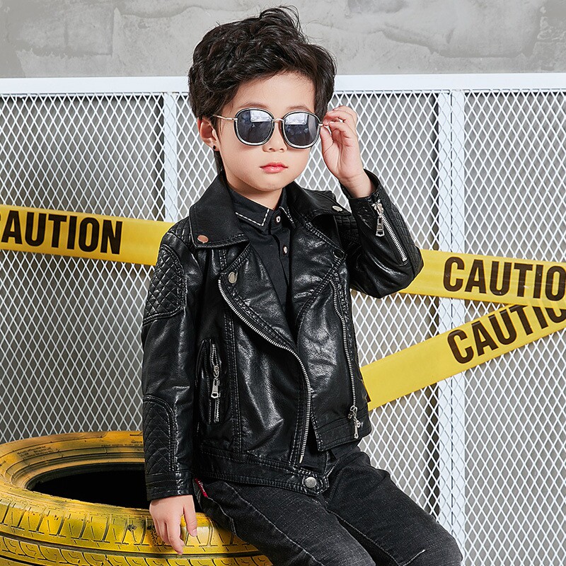 2022 Spring Autumn Clothing New Children's Clothing Boy Han Version Leather Jacket Boy Leather Coat Jacket Baby Gush Locomotive Service Tide