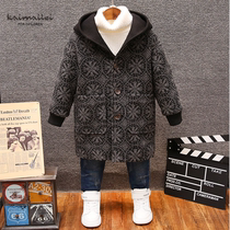 Childrens clothing boy foreign style hooded jacket winter tide 2021 autumn and winter new medium-size childrens woolen coat plus cotton thickened