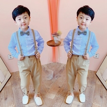 New childrens host catwalk show dress boy suit foreign style strap pants spring and summer flower boy suit
