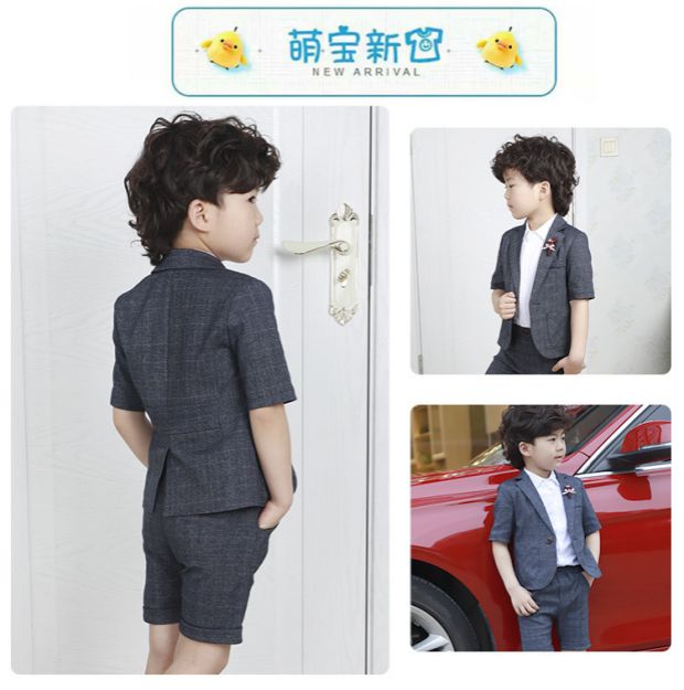 Váy hoa bé trai bé trai phù hợp với áo vest nhỏ bé mùa hè trẻ em đẹp trai - Váy trẻ em set bộ vest bé trai kèm cavat