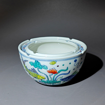 Jingdezhen ceramic bucket color ashtray light luxury high-end retro Chinese style home living room anti-flying dust Chinese style