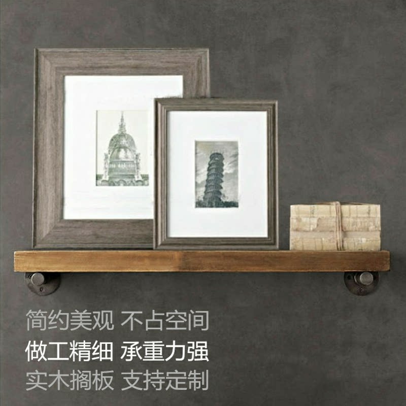 Wall-mounted shelf American vintage wood wall decoration bookframe with a word partition living room kitchen wall hanging shelves