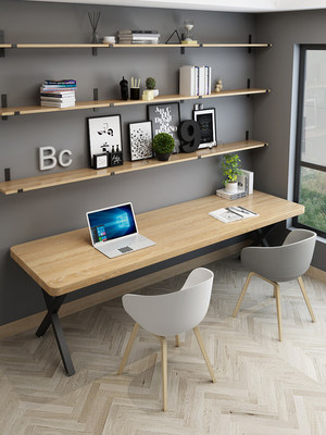Nordic solid wood desk bookshelf one home bedroom double computer desktop table simple long one word desk