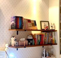 Wall shelf solid wood one word partition wall retro bookshelf living room decoration wall hanging shelf kitchen storage rack