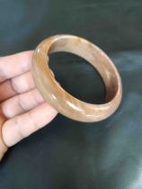 Yew golden silk texture two growth rings Burmese wood petrified jade tree fossil bracelet SZ34 (Shan Xiqi Gallery)