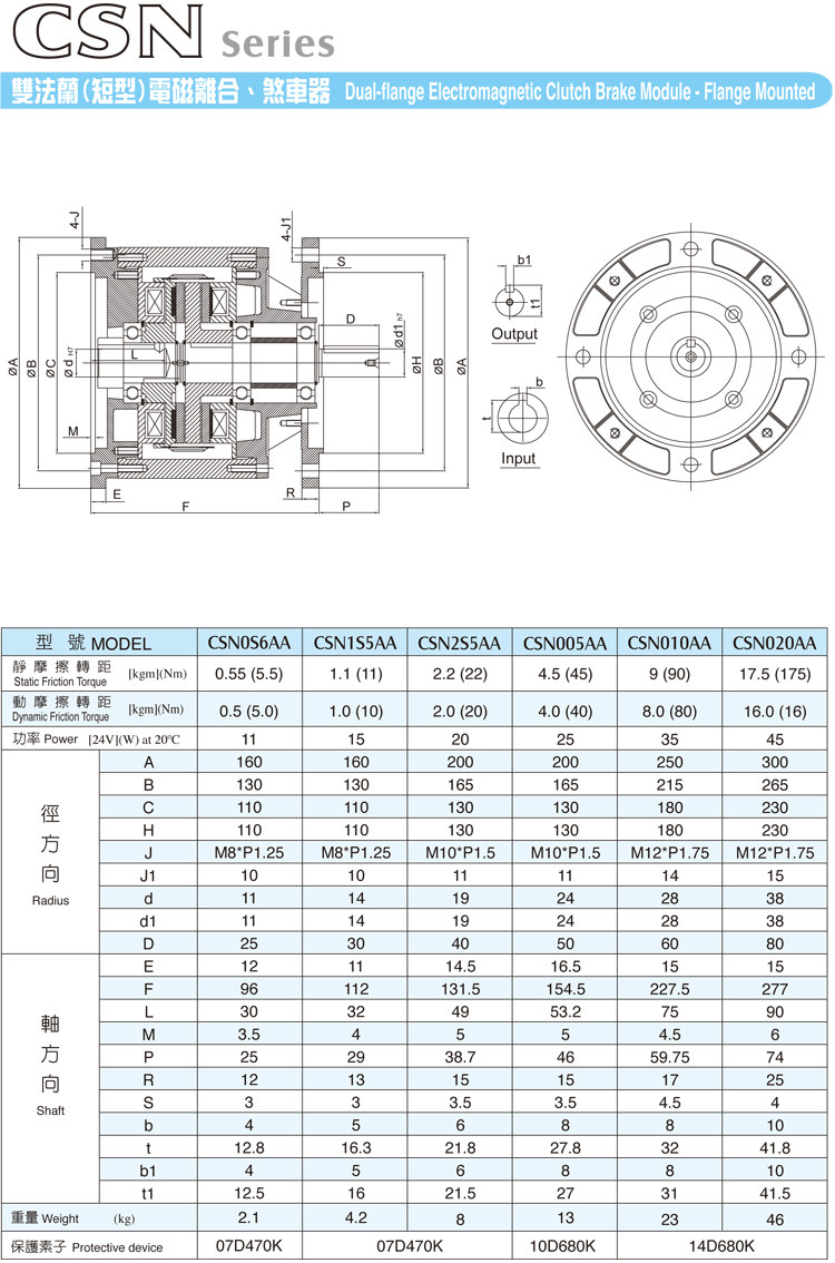 仟岱电磁离合刹车器CSN1S5AA CSN0S6 CSN2S5 CSN005AA CDN010制动 电磁离合制动器,仟岱电磁离合制动器,台湾仟岱,仟岱工厂,双法兰电磁离合制动器