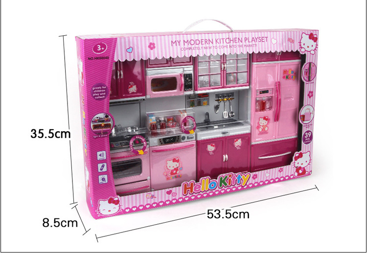 Hellokitty Pink Hello Kitty Simulation Kitchen Set Bộ đồ chơi sinh nhật cô gái lãng mạn đồ chơi cho bé 1 tuổi