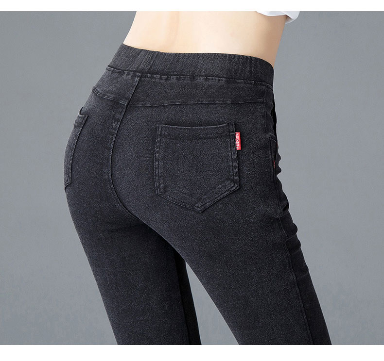 Cộng với quần nhung nữ màu đen 200 cân giả quần legging denim size lớn chất béo mm mặc eo cao mùa thu và mùa đông dày lên các loại quần legging đẹp cho nữ