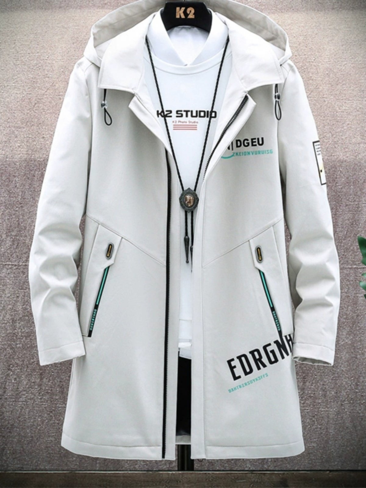 Mid-Length Trench Coat for Men, Autumn and Winter Cotton Clothing, Trendy Brand Youth Men's Jacket, Warm Casual Windbreaker