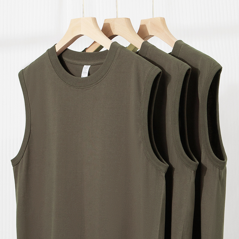 (100% Xinjiang Cotton) 260g Heavyweight Pure Cotton Vest for Men, Summer Sports Sleeveless Vest, Solid Color Short-Sleeved T-Shirt