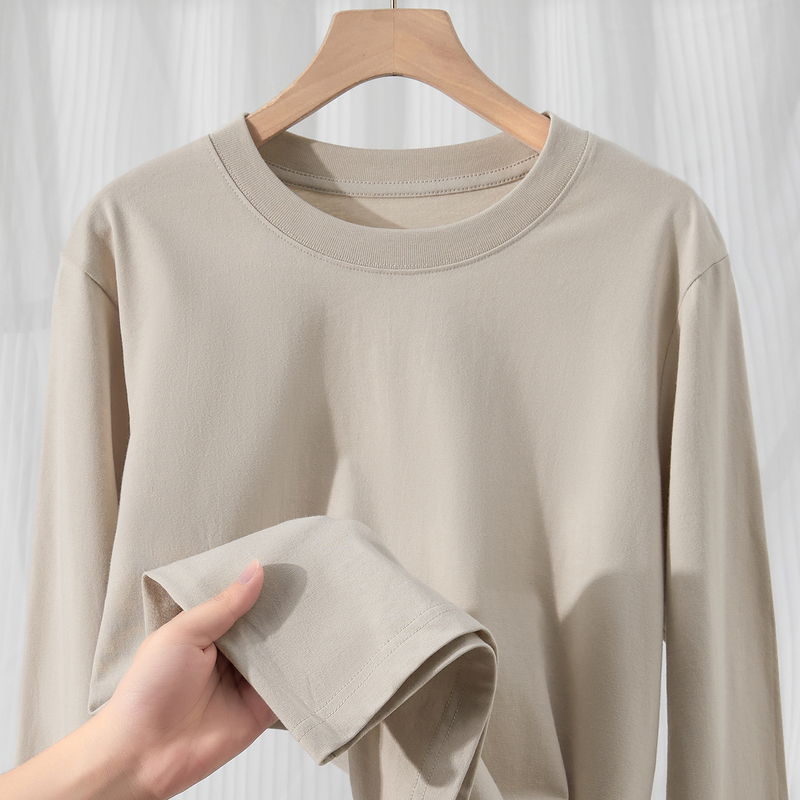 Only Use Xinjiang Cotton! 230g Heavyweight Cotton Long-Sleeve T-Shirt for Men, Autumn Base Layer, Pure Cotton Top for Women Only Use Xinjiang Cotton! 230g Heavyweight Cotton Long-Sleeve T-Shirt for Men, Autumn Base Layer, Pure Cotton Top for Women