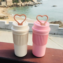 Creative net celebrity cup Portable ins couple water cup wheat straw soup cup plastic fresh and cute schoolgirl breakfast