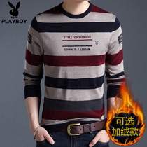 Playboy long sleeve T-shirt mens base shirt 2021 autumn Youth Mens Round neck stripes