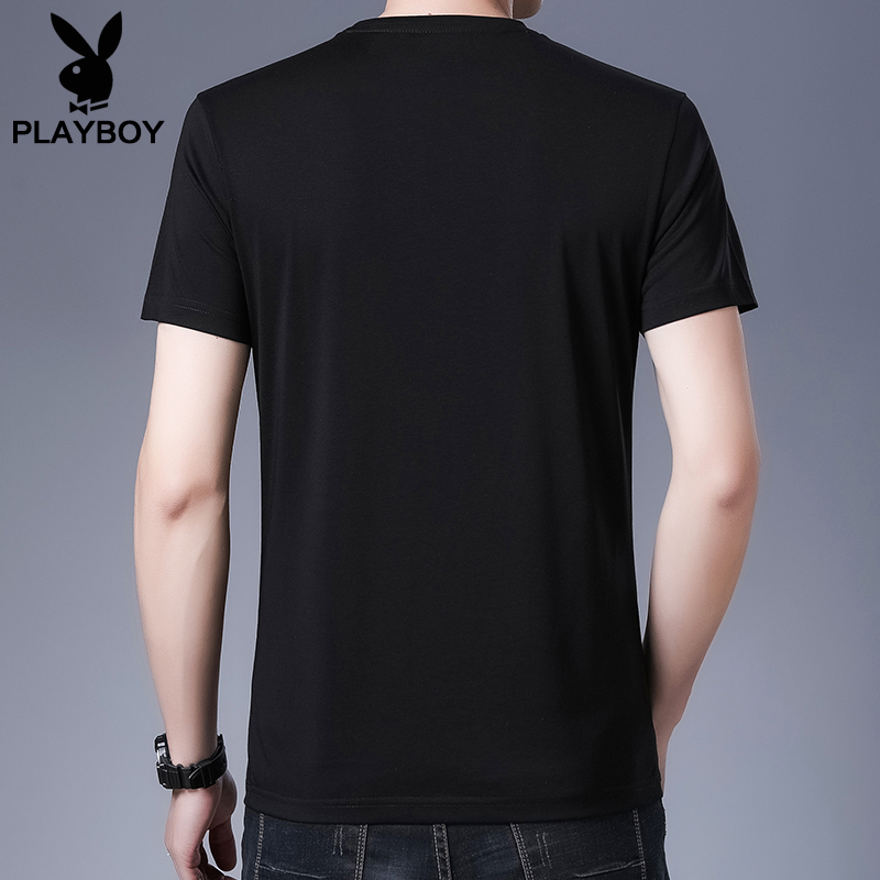 tinh thần Playboy chàng trai ngắn tay nam t-shirt xu hướng mùa hè in áo thun nam cổ tròn Hàn Quốc phiên bản áo khoác