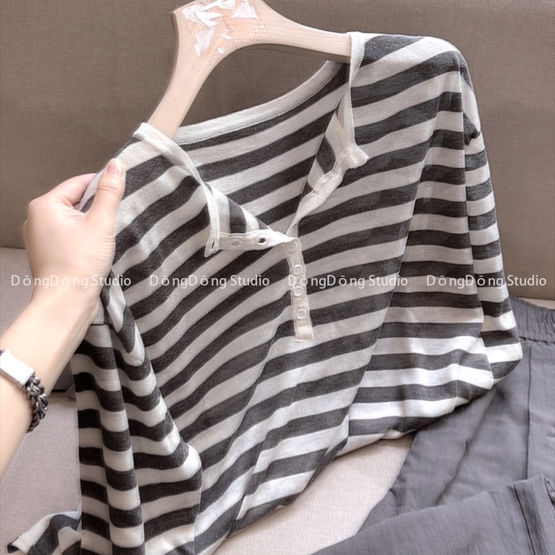 Breathable~/Lazy Stripes/Loose Striped Knit Sweater Long Sleeve Women's [Length 59cm Bust 120cm] 9091